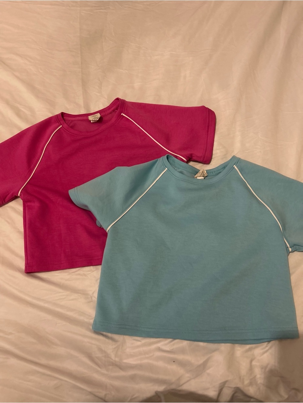 Crop Tee - Pink and Light Blue Short Sleeve Tops